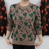 圆领爱心针织衫 女2023秋冬新款 洋气宽松遮肚长袖 时尚 中年妈妈小衫