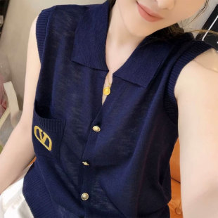 时尚polo领针织马甲背心女2025夏季新款宽松显瘦百搭薄款无袖上衣