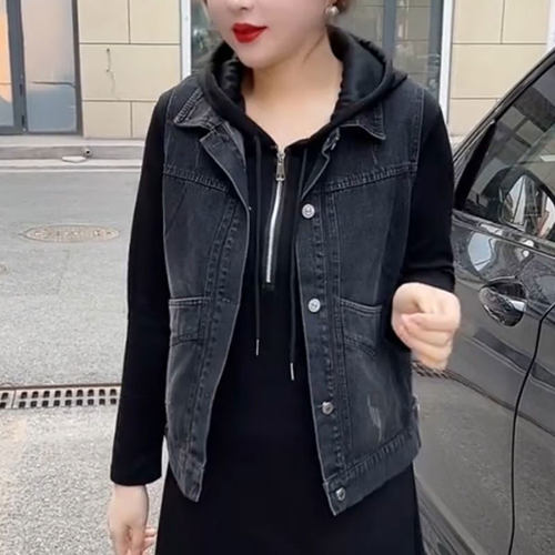 翻领牛仔马甲外套妈妈装复古时尚