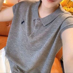 时尚polo领短袖薄款针织衫女士2025夏季新款宽松显瘦百搭减龄上衣