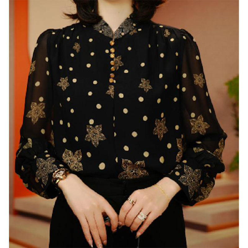 春季新款洋气减龄波点印花衬衫女装时尚百搭宽松遮肉长袖薄款上衣