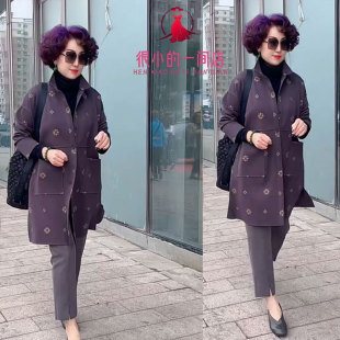 时尚中年妈妈洋气风衣女2025秋季新款宽松休闲百搭中长款翻领外套