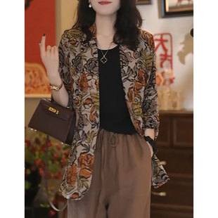 新款 时尚 外套2024夏季 西装 宽松显瘦气质百搭减龄上衣女士 妈妈薄款