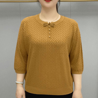 时尚简约纯色七分袖针织小衫女装