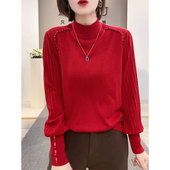 气质洋气钉珠长袖 宽松显瘦百搭半高领上衣潮 新款 针织衫 女2024春季