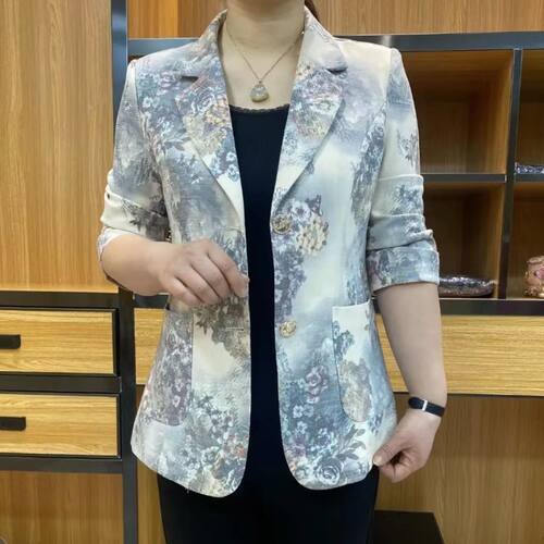 高端九分袖水墨画西装洋气外套女