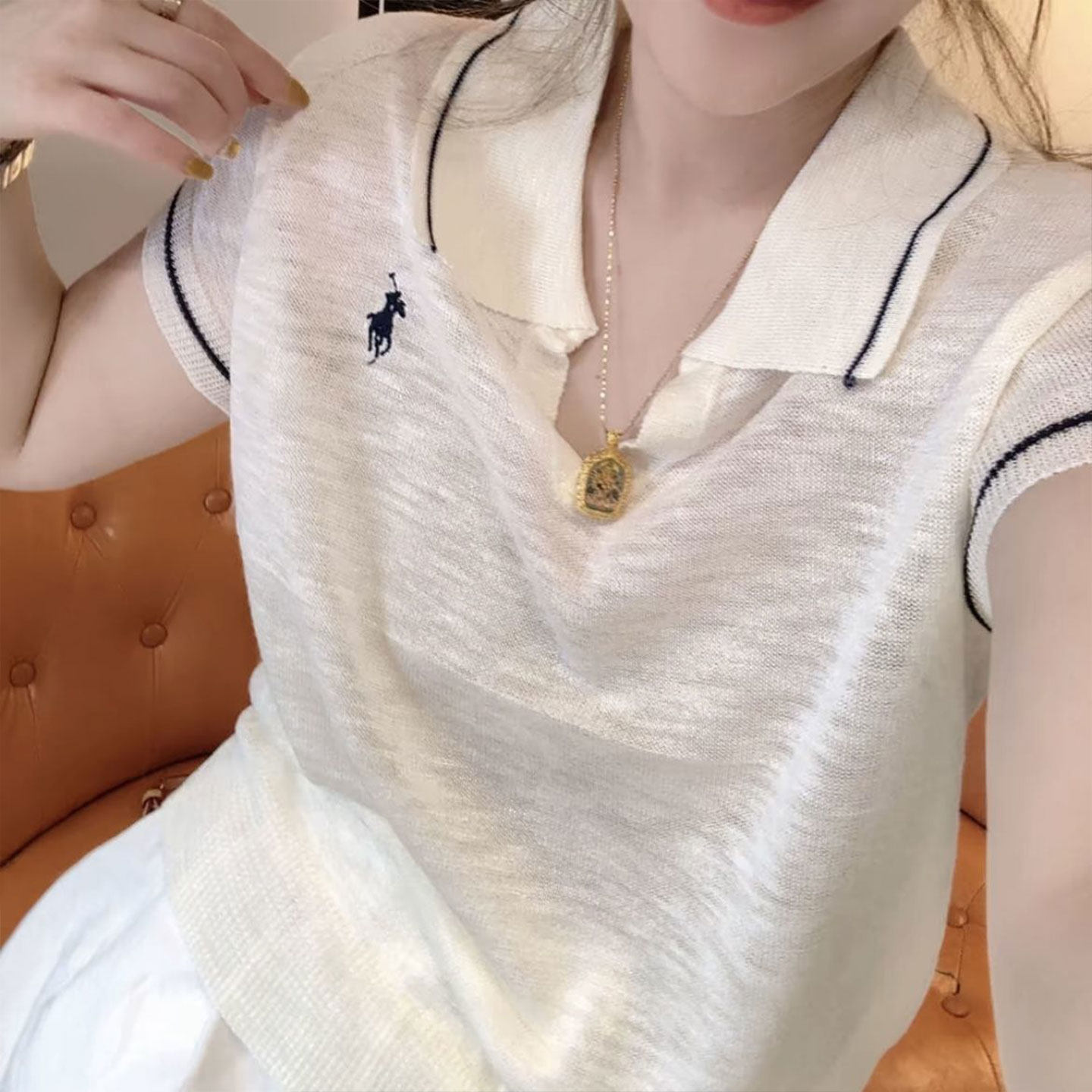 韩系简约短袖Polo领针织衫妈妈装图片