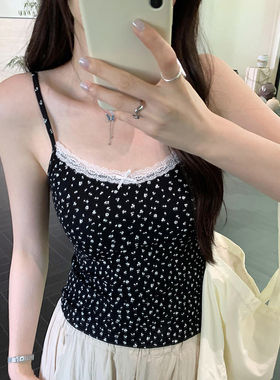 韩系独特精致法式蕾丝花边碎花小吊带女夏季内搭打底纯欲甜美上衣