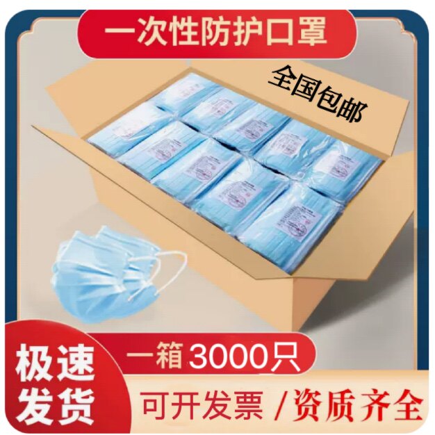 3000只整箱一次性口罩防护成人三层工业防粉尘透气非医疗餐饮批发