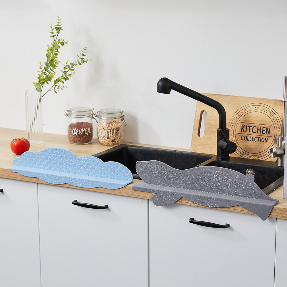 水槽挡水板防溅水隔板洗手台挡水条吸盘隔水板厨房水池硅胶挡水板