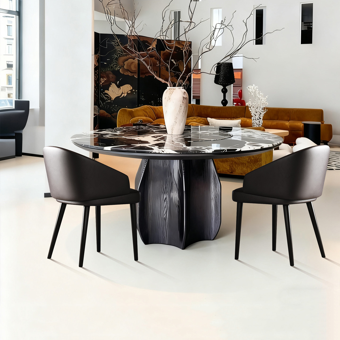 多芬奇天然宝格丽黑奢石圆桌轻奢北欧简约大小户型别墅餐厅餐桌椅,住宅家具,大理石餐桌,淘宝优惠券,粉丝福利购,淘宝优惠卷