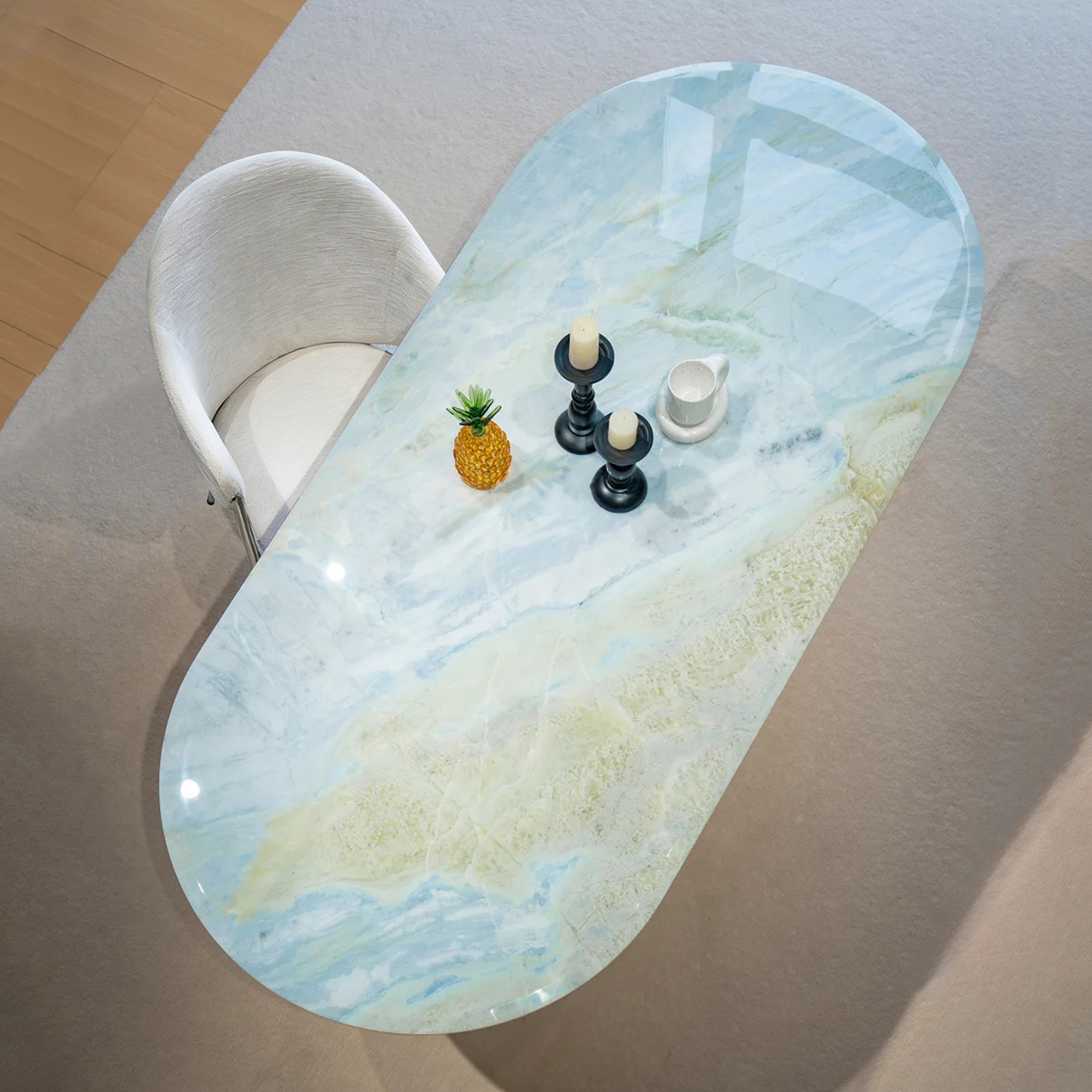 天然马尔代夫蓝奢石餐桌椅组合