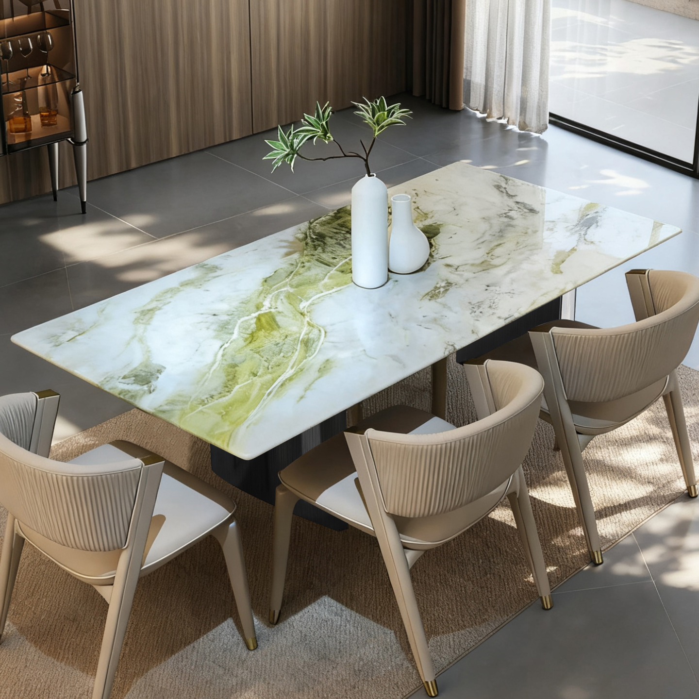 天然天鹅湖奢石餐桌意式极简风