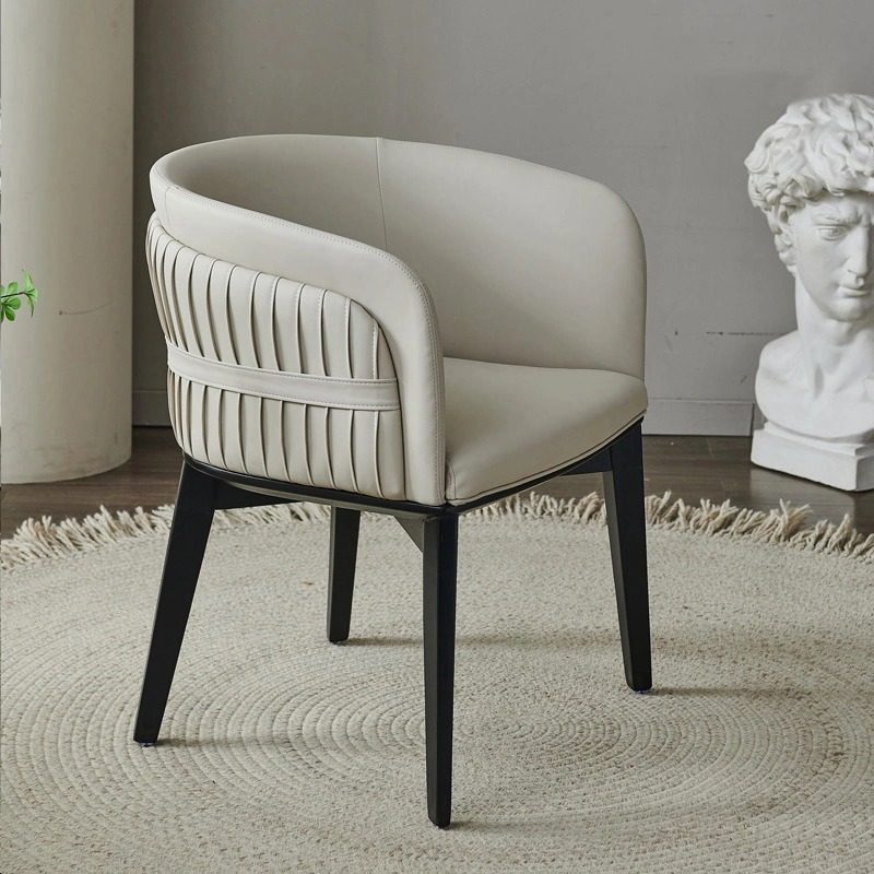 意式轻奢餐椅家用餐厅实木真皮椅子现代简约高档书椅洽谈椅