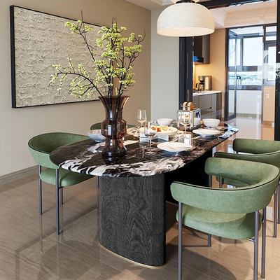 黑奢石圆形大理石餐桌