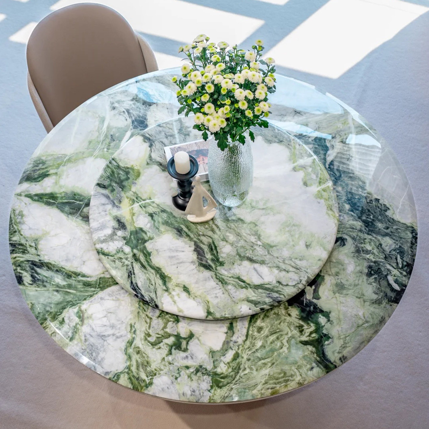 天然冰川绿奢石餐桌椅意式极简风轻奢家用别墅客厅圆形大理石饭桌,住宅家具,大理石餐桌,淘宝优惠券,粉丝福利购,淘宝优惠卷