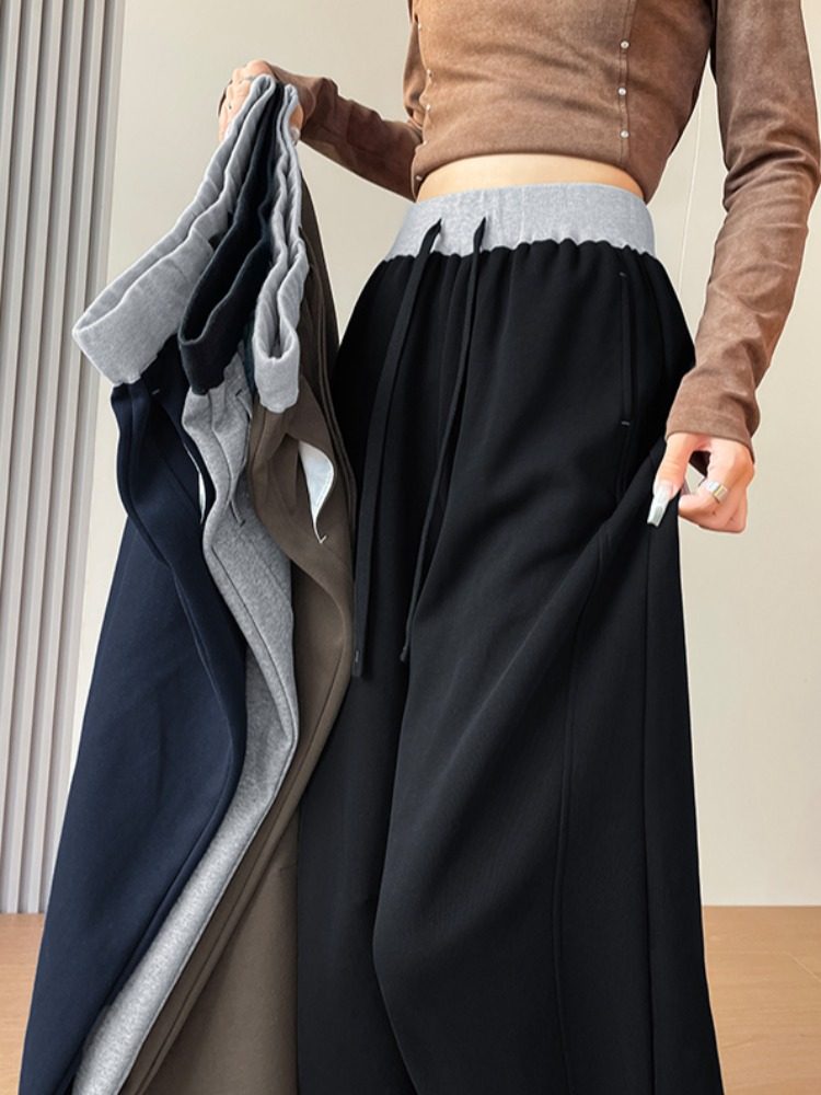 Navy Blue American Sports Pants Women's Autumn Patchwork high waist Jogger Pants Wide Leg Machete Banana Pants