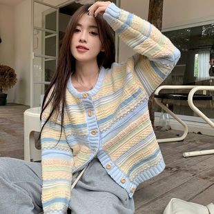 针织打底爆款 条纹毛衣外套2025新款 外搭小开衫 女装 上衣 女秋冬新款