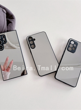 精孔全包镜头镜面手机壳适用三星S24 ultra保护套Samsung S20FE女生补妆镜A55 A54 A53硬壳A14 15简约银色22+