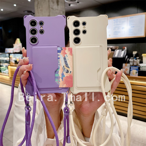 四角斜跨挂绳插卡手机壳保护套