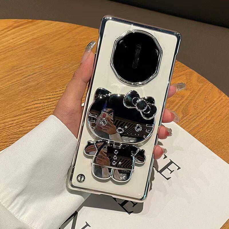 适用华为mate40rs保时捷手机壳女款支架猫咪补妆镜面50rs保护套半包超薄无边框60非凡大师pro创意个性新款