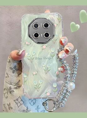 适用于华为mate70rs非凡大师手机壳女款网红时尚手提链绿色郁金香高档羽纱保时捷60rs保护套镜头全包防摔新款