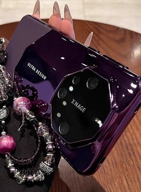 适用于华为mate60rs非凡大师手机壳新款奢华创意女款高档网红时尚暗紫色琉璃水晶手提链70镜头全包防摔保护套