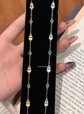 东方风气质925银新中式复古轻奢设计感葫芦水沫玉绿玉髓抽拉手链