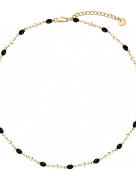 黄铜欧美气质ins风菱形黑色珐琅釉手工制作镀金高级感轻奢小众项