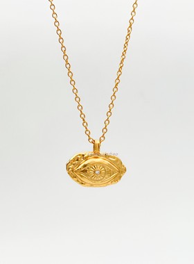 欧美守护之眼纯银项链小众轻奢复古浮雕个性ins风博主同款锁骨链