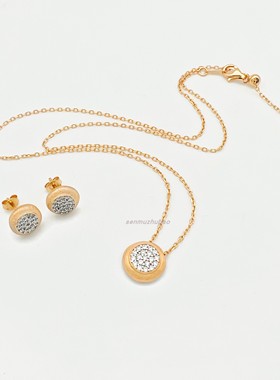 圆形泡泡钻拉丝精致高级项链耳钉