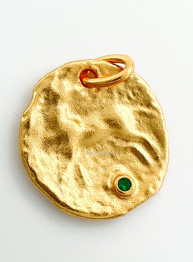 欧美金币麋鹿宝石纯银吊坠