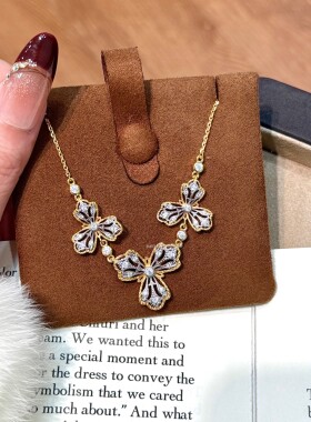 925银金店同款镶钻蕾丝三叶花项链新中式宫廷风花朵锁骨链设计感