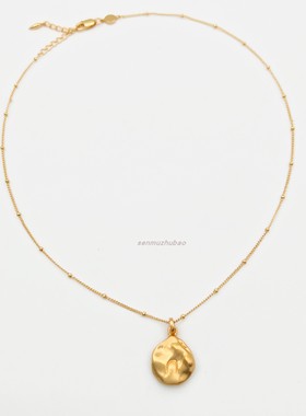 欧美设计款再生珍珠纹理吊坠纯银项链不规则手作磨砂质感锁骨链