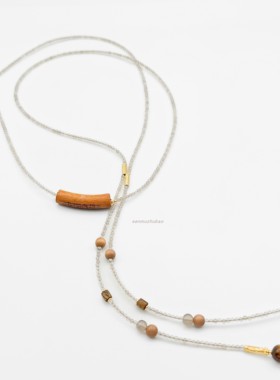 文艺风东方风925纯银新中式古风气质灰玛瑙磁吸檀木长款串珠项链