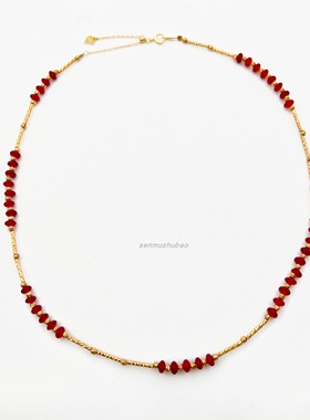 新中式红色系列串珠纯银项链拼接渐变小众设计锁骨链当季新品潮