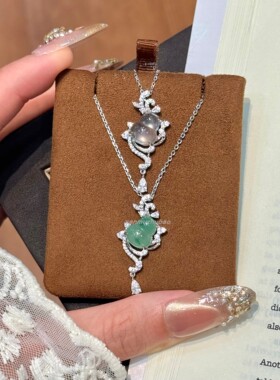 珠宝感925银新中式复古轻奢高级感气质水沫玉非洲翠镶钻葫芦项链