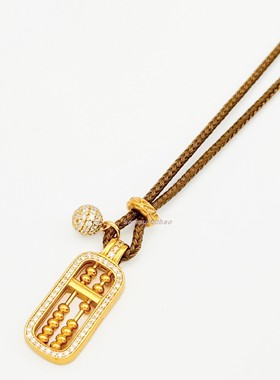 925纯银新中式复古国风算盘钻球如意棕绳抽拉项链时尚高级感设计