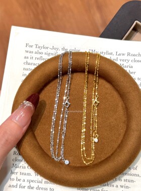 S925纯银轻奢法式复古高级感猎豹方粒项链极简风素链百搭时尚饰品