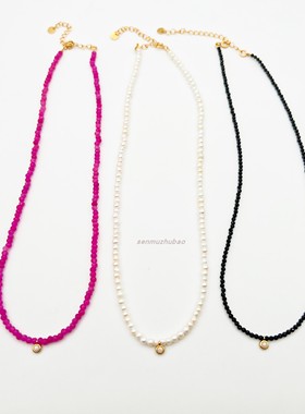 白百何同款玫红火龙果色串珠项链小众设计直播小红书爆款锁骨链