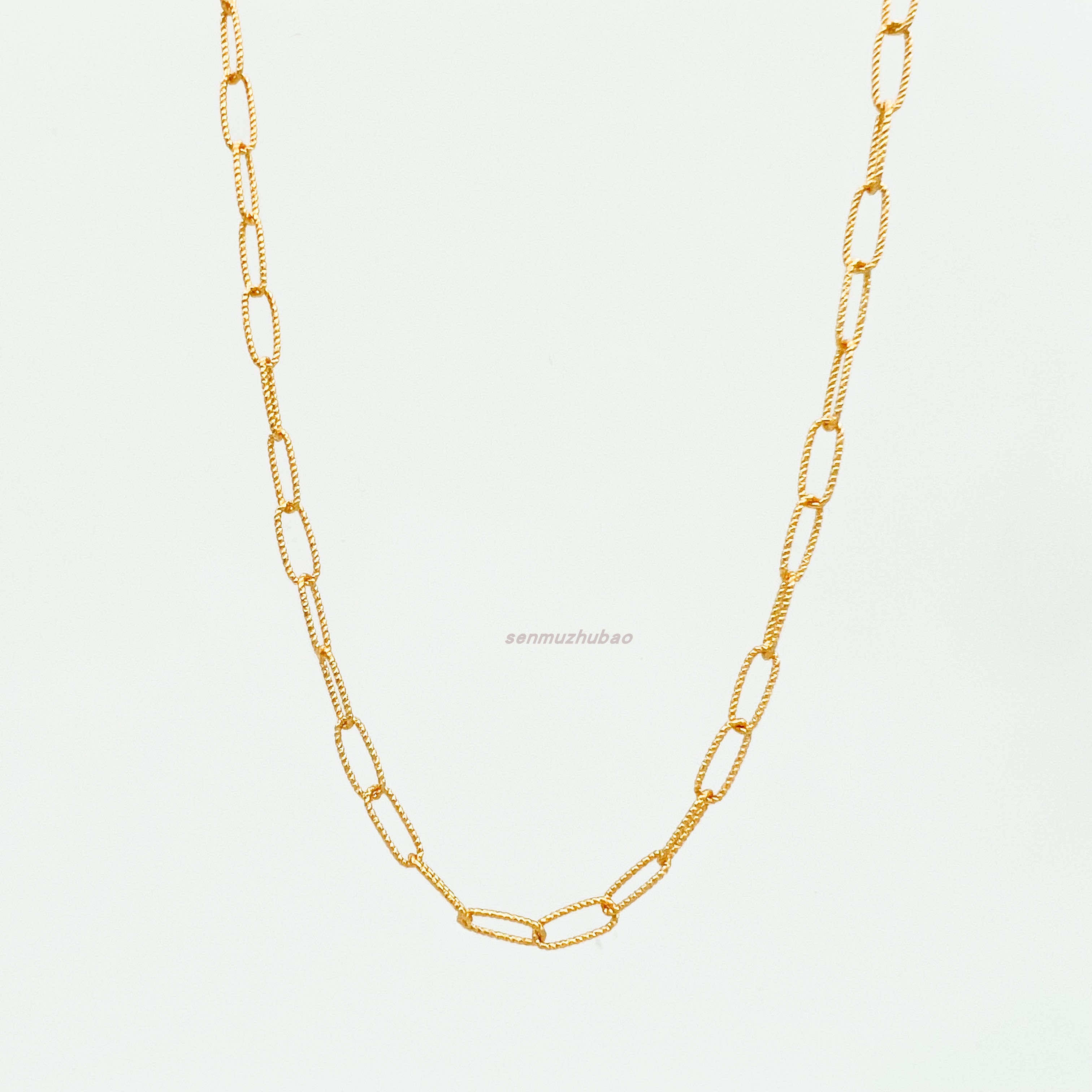 欧美时尚纹理连环扣项链气质简约百搭银镀金女轻奢小众颈链锁骨链