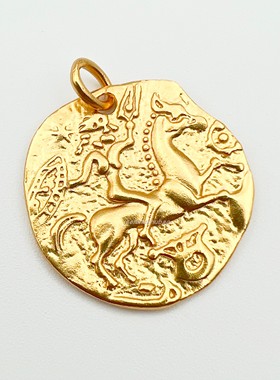 欧美复古力量女神硬币浮雕吊坠
