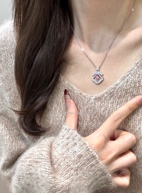 925纯银粉钻裙摆满钻抽拉项链女轻奢扇形镶钻锁骨链高级感轻奢风