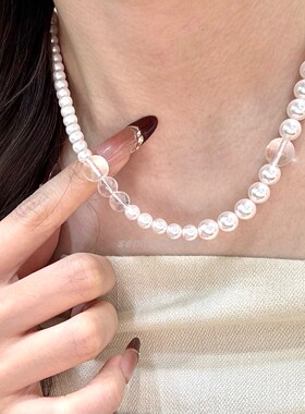 S925纯银韩版时尚感ins风白水晶串珠项链优雅气质锁骨链轻奢高级