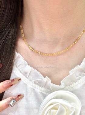 925纯银新中式复古黄水晶葫芦猫眼碎银项链女高级感时尚个性简约