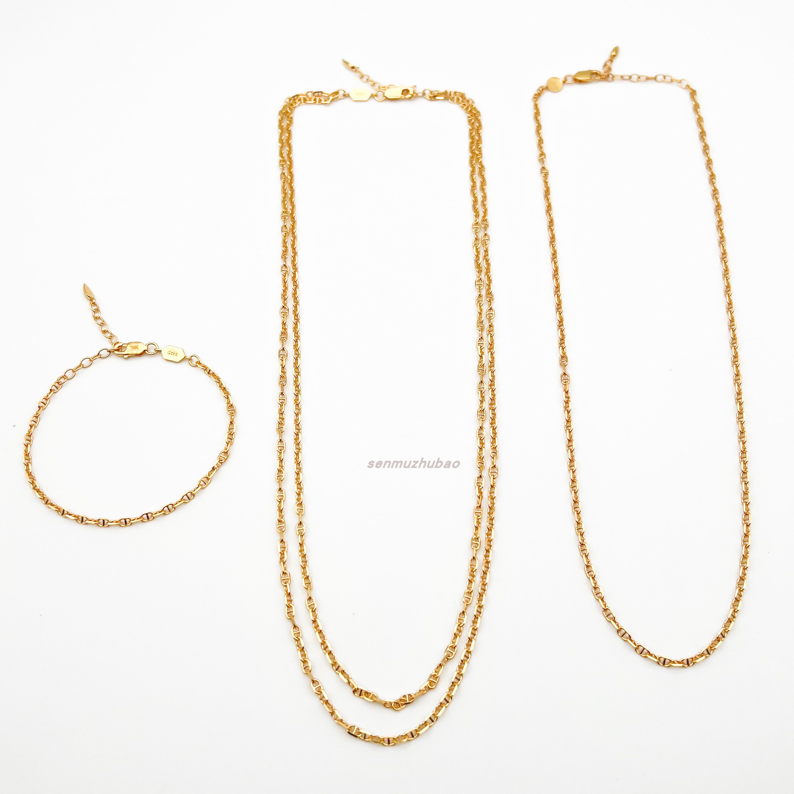 欧美双层猪鼻子简链项链精致简约百搭设计感秋冬时尚纯银毛衣链