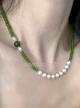 925纯银沙滩休闲风拼接撞色马来玉珍珠项链时尚气质潮显白高级感