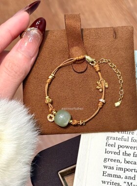 925纯银新中式复古气质高级感古风国潮12m和田玉铜钱铃铛棕绳手链