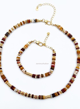 落日飞盘串珠项链天然鸡血石手链