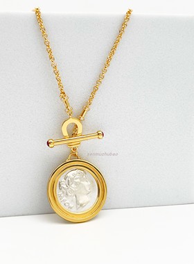 古罗马胜利女神维多利亚仿古币钱币通体银镀金双面浮雕ot扣项链